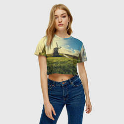 Футболка 3D укороченная женская Мельница в поле, цвет: 3D-принт — фото 2