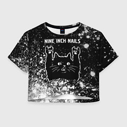 Футболка 3D укороченная женская Группа Nine Inch Nails и Рок Кот, цвет: 3D-принт