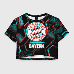 Футболка 3D укороченная женская Bayern FC в стиле Glitch на темном фоне, цвет: 3D-принт