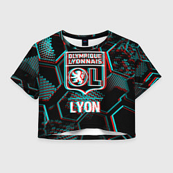 Футболка 3D укороченная женская Lyon FC в стиле Glitch на темном фоне, цвет: 3D-принт