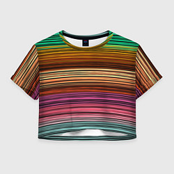 Футболка 3D укороченная женская Multicolored thin stripes Разноцветные полосы, цвет: 3D-принт