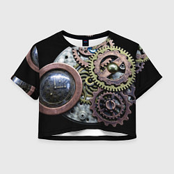 Футболка 3D укороченная женская Mechanism of gears in Steampunk style, цвет: 3D-принт