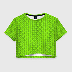 Футболка 3D укороченная женская Зеленые узоры в виде листочков, цвет: 3D-принт