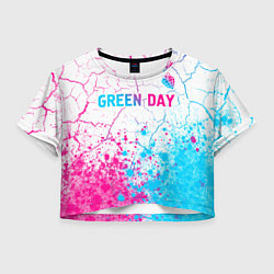 Футболка 3D укороченная женская Green Day neon gradient style: символ сверху, цвет: 3D-принт