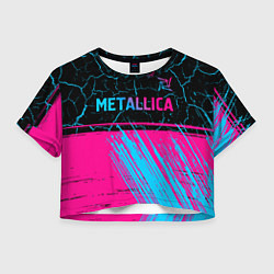 Футболка 3D укороченная женская Metallica - neon gradient: символ сверху, цвет: 3D-принт