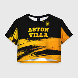 Футболка 3D укороченная женская Aston Villa - gold gradient: символ сверху, цвет: 3D-принт