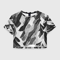 Футболка 3D укороченная женская Зимник - камуфляж зимний косой, цвет: 3D-принт