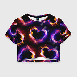 Футболка 3D укороченная женская Пламенное сердце - паттерн, цвет: 3D-принт
