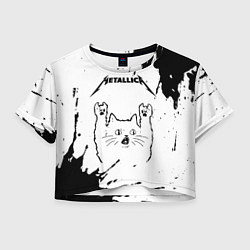 Футболка 3D укороченная женская Metallica рок кот на светлом фоне, цвет: 3D-принт