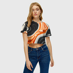 Футболка 3D укороченная женская Оранжевые разводы краски, цвет: 3D-принт — фото 2