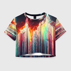 Футболка 3D укороченная женская Яркие светящиеся осколки, цвет: 3D-принт