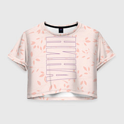 Футболка 3D укороченная женская Нина по-вертикали с розовым фоном, цвет: 3D-принт