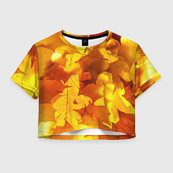 Футболка 3D укороченная женская Осенние золотые листья, цвет: 3D-принт