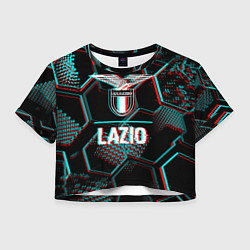 Футболка 3D укороченная женская Lazio FC в стиле glitch на темном фоне, цвет: 3D-принт