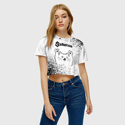 Футболка 3D укороченная женская Sabaton рок кот на светлом фоне, цвет: 3D-принт — фото 2