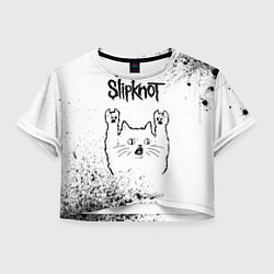 Футболка 3D укороченная женская Slipknot рок кот на светлом фоне, цвет: 3D-принт
