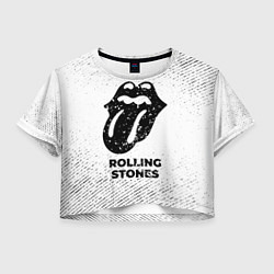 Футболка 3D укороченная женская Rolling Stones с потертостями на светлом фоне, цвет: 3D-принт