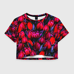 Футболка 3D укороченная женская Тюльпаны - поле красных цветов, цвет: 3D-принт