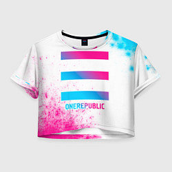 Футболка 3D укороченная женская OneRepublic neon gradient style, цвет: 3D-принт