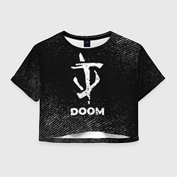 Футболка 3D укороченная женская Doom с потертостями на темном фоне, цвет: 3D-принт