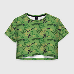 Футболка 3D укороченная женская Милитари граффити, цвет: 3D-принт