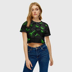Футболка 3D укороченная женская Green neon steel, цвет: 3D-принт — фото 2
