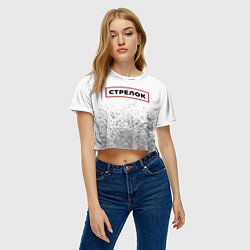 Футболка 3D укороченная женская Стрелок - в красной рамке на светлом, цвет: 3D-принт — фото 2