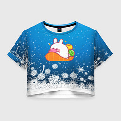 Футболка 3D укороченная женская Зайчонок с телефоном, цвет: 3D-принт