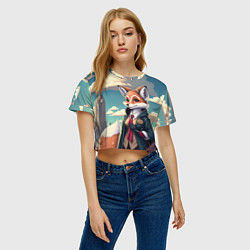 Футболка 3D укороченная женская Лисица в мегаполисе, цвет: 3D-принт — фото 2