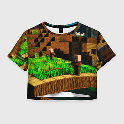 Футболка 3D укороченная женская Minecraft ферма, цвет: 3D-принт