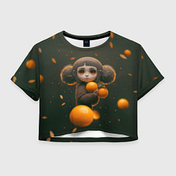 Футболка 3D укороченная женская Милая девушка с мандаринами, цвет: 3D-принт