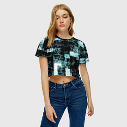 Футболка 3D укороченная женская Абстракт голубой на чёрном, цвет: 3D-принт — фото 2