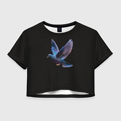 Футболка 3D укороченная женская Неоновый сизый голубь, цвет: 3D-принт