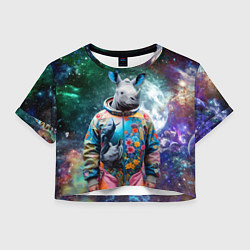 Футболка 3D укороченная женская Rhino in spacesuit - neural network, цвет: 3D-принт