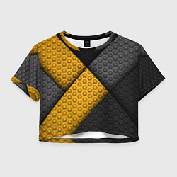 Футболка 3D укороченная женская Желтая текстурная линия, цвет: 3D-принт