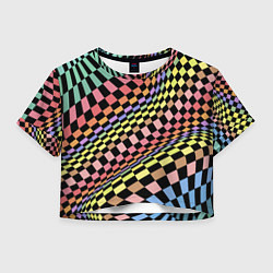 Футболка 3D укороченная женская Colorful avant-garde chess pattern - fashion, цвет: 3D-принт