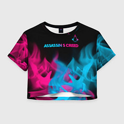 Женский топ Assassins Creed - neon gradient: символ сверху
