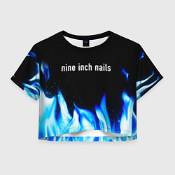 Футболка 3D укороченная женская Nine Inch Nails blue fire, цвет: 3D-принт