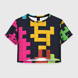 Футболка 3D укороченная женская Узор Тетрис абстракции, цвет: 3D-принт