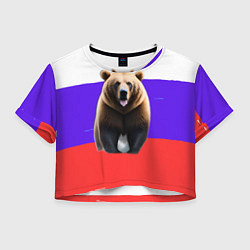 Футболка 3D укороченная женская Медведь на флаге, цвет: 3D-принт