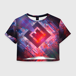 Футболка 3D укороченная женская Цифровые стены и лифт, цвет: 3D-принт