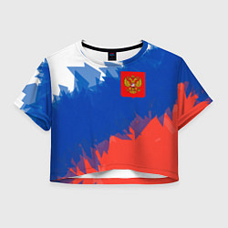 Футболка 3D укороченная женская Я патриот России, цвет: 3D-принт