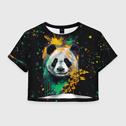 Футболка 3D укороченная женская Панда в желтом и зеленом - нейронная сеть, цвет: 3D-принт