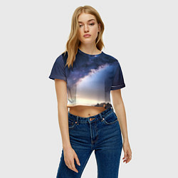 Футболка 3D укороченная женская Звёздное небо и горы, цвет: 3D-принт — фото 2