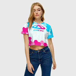 Футболка 3D укороченная женская Chery neon gradient style, цвет: 3D-принт — фото 2
