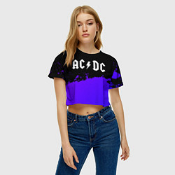 Футболка 3D укороченная женская AC DC purple grunge, цвет: 3D-принт — фото 2