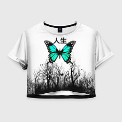 Женский топ С бабочкой на фоне японского иероглифа