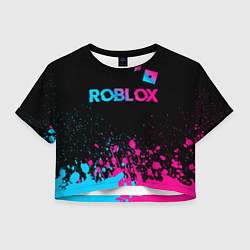 Футболка 3D укороченная женская Roblox - neon gradient: символ сверху, цвет: 3D-принт