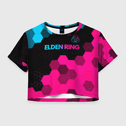Футболка 3D укороченная женская Elden Ring - neon gradient: символ сверху, цвет: 3D-принт