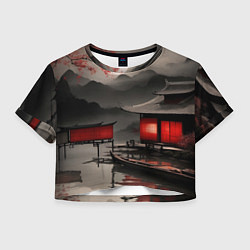 Футболка 3D укороченная женская Домик у реки, цвет: 3D-принт